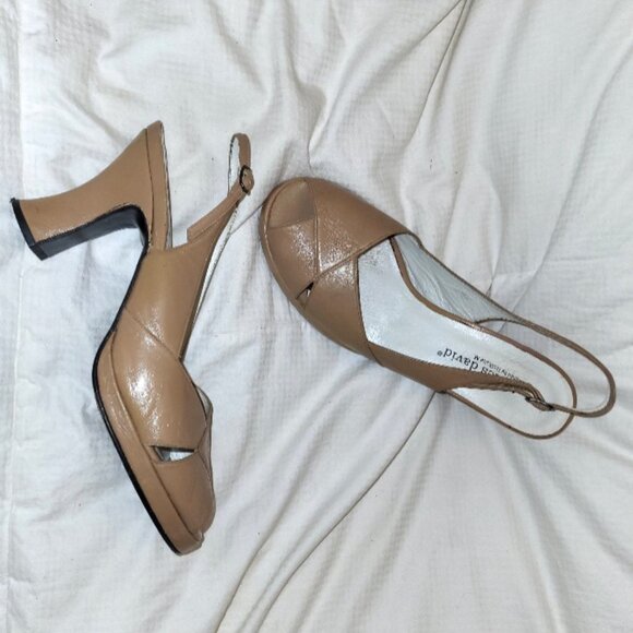Vintage Charles David 1940s Inspired Beige Pinup Peep-toe Sling Platform Heels 8 - Picture 3 of 8